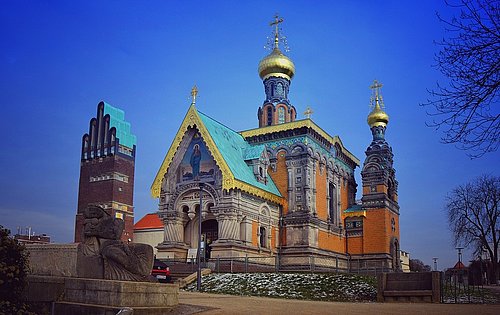Das Bild zeigt Orthodoxe Kapelle auf der Mathildenhöhe in Darmstadt