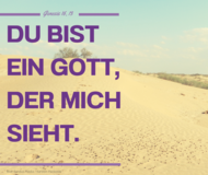 Du bist ein Gott, der mich sieht. Genesis 16,13 Jahreslosung 2023. Bild/Text Komposition mit Wüstenlandschaft